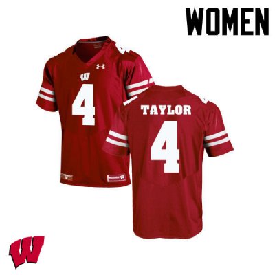 Women's Wisconsin Badgers NCAA #84 A.J. Taylor Red Authentic Under Armour Stitched College Football Jersey RQ31S66WN